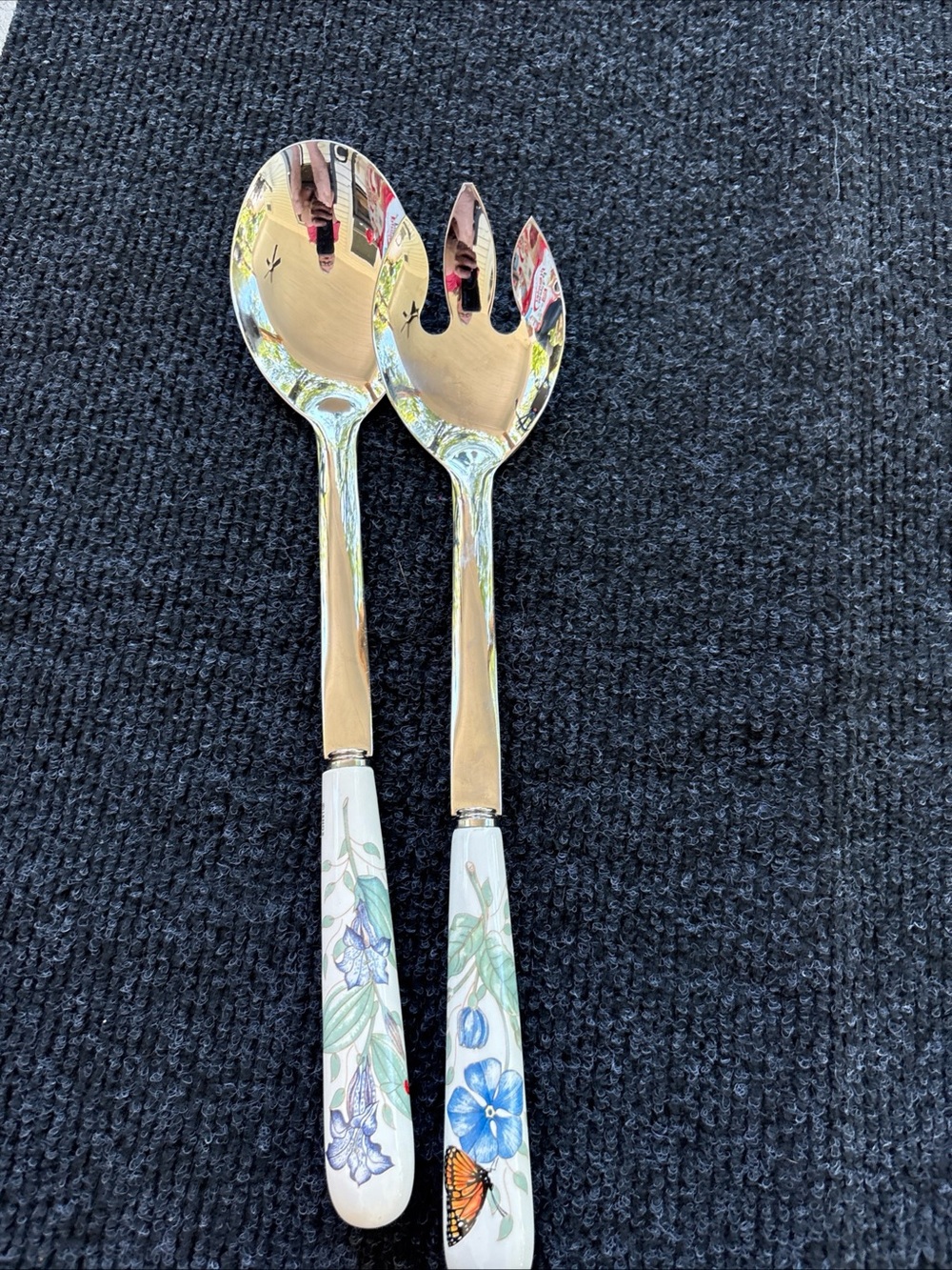 Lenox Butterfly Meadow Ceramic Handle Salad Servers in Blue and Green